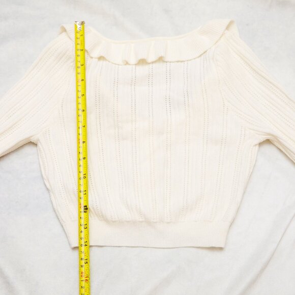 For Love & Lemons XS Camille Pointelle Knit Ruffle Crop Cardigan Top Sweater - Picture 14 of 16